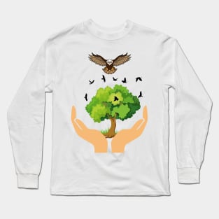 Flying Birds by the Tree with the King of the Sky Long Sleeve T-Shirt